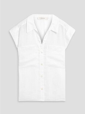 FRAME White Linen Sleeveless Button-Up Top